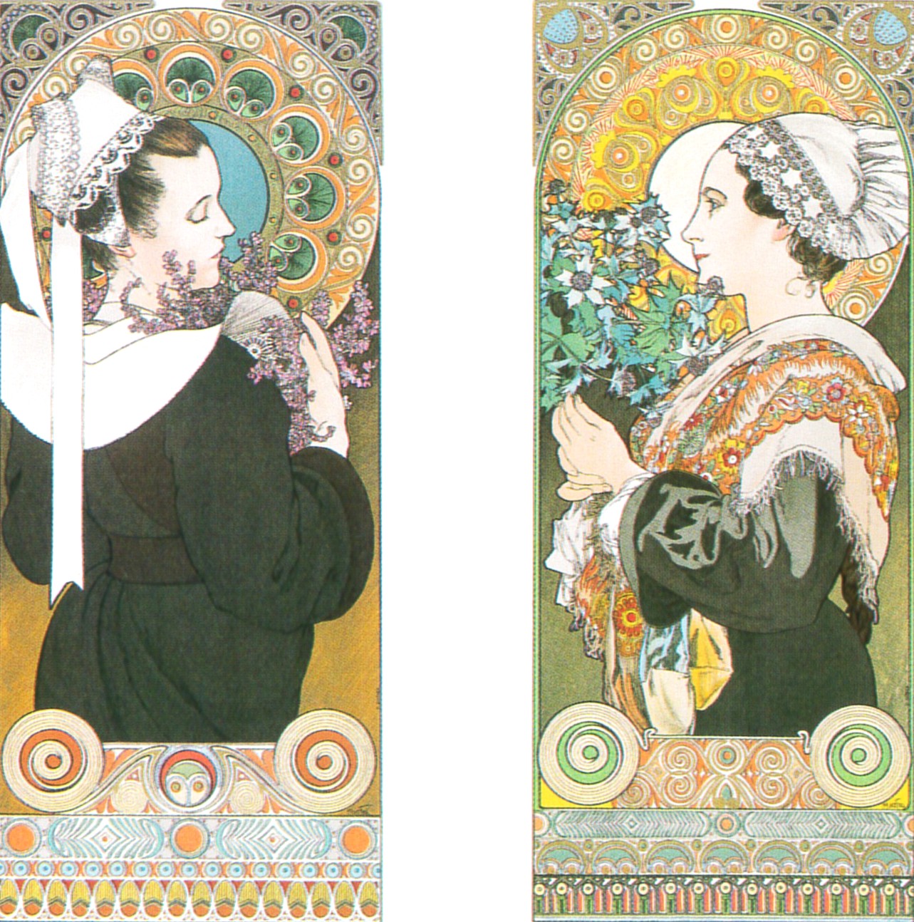 アルフォンス・ミュシャの絵画作品　タイトルは、ヒースの花・浜薊　Fleurs de bruyère, chardon des plages